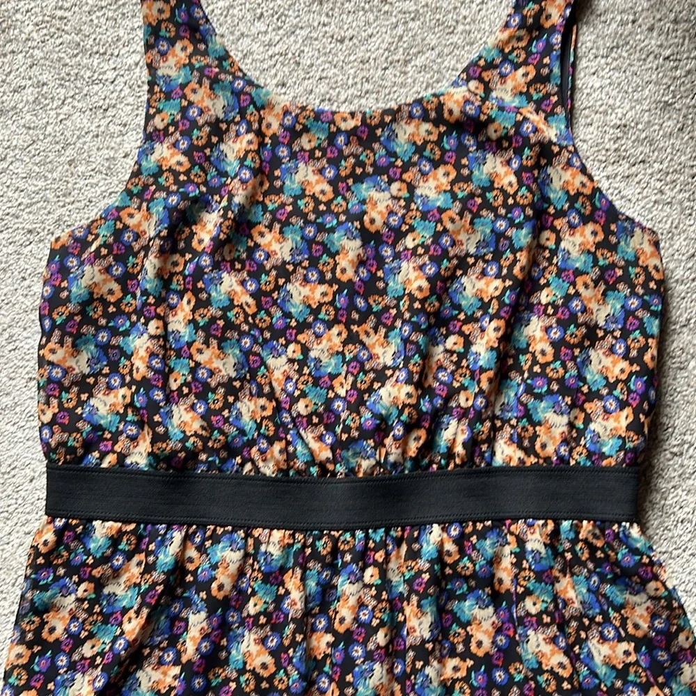 Xhilaration Sleeveless Floral Dress XL Black Orange Blue Purple Flowers Keyhole - Picture 5 of 15